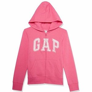 GAP Kids pink coral Zip-Up Hoodie sequin Spring pink hooded zip up sz 10